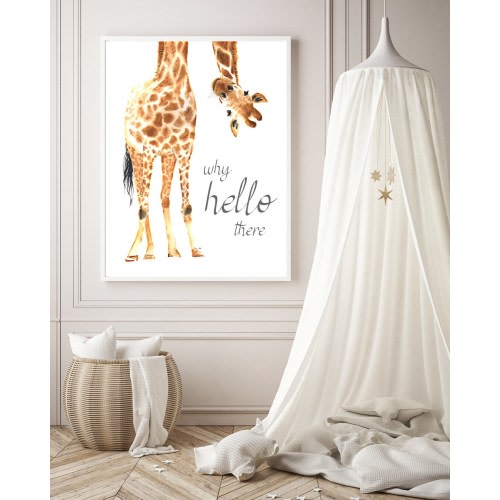 Giraffe Print, Giraffe Wall Art, Giraffe nursery decor, Hello there quote, Nursery safari print, Baby Giraffe nursery wall print -  H1410