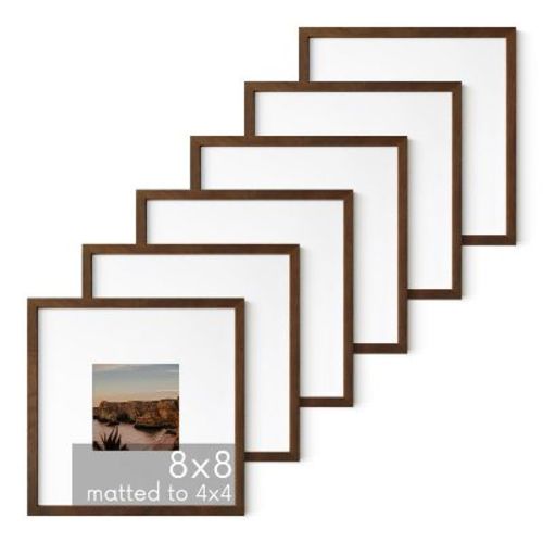 Haus and Hues Set of 6 Picture Frame with Plexiglass Cover, Walnut, 8x8