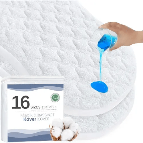 Bassinet Mattress Pad Cover 30" x 18" - Fits for HALO BassiNest Swivel, Glide, Flex, Luxe & Premiere Series Sleeper, Waterproof Quilted Bassinet Mattress Protector 2 Pack, Cotton Terry Surface