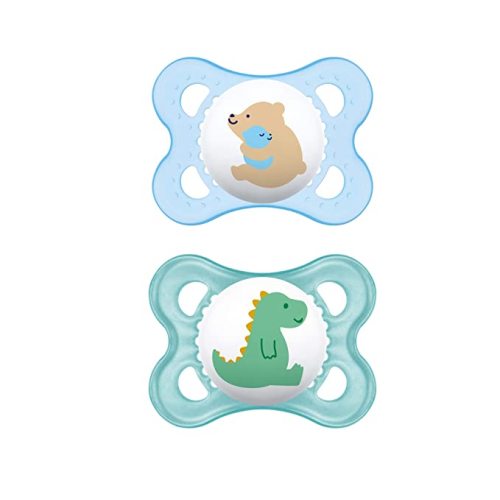 MAM Original Baby Pacifier, Nipple Shape Helps Promote Healthy Oral Development, Sterilizer Case, 2 Pack, 0-6 Months, Animal/Boy - 2 Count (Pack of 1)