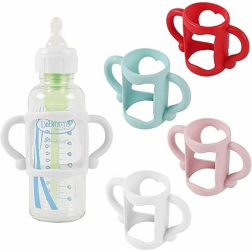 (3-Pack) Bottle Handles for Dr Brown Baby Bottles with Easy Grip Handles to Hold Their Own Bottle - BPA-Free Soft Silicone (White Pink Orange)