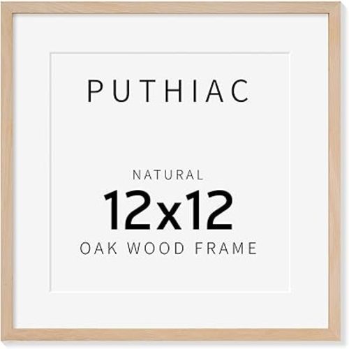 puthiac 12x12 Oak Wood Picture Frame - Minimalist 12x12 Poster Frame, 12"x12" Picture Frame Wood, Natural Solid Wooden Picture Frames for Wall Art Photo and Prints(1 Pack, Beige)