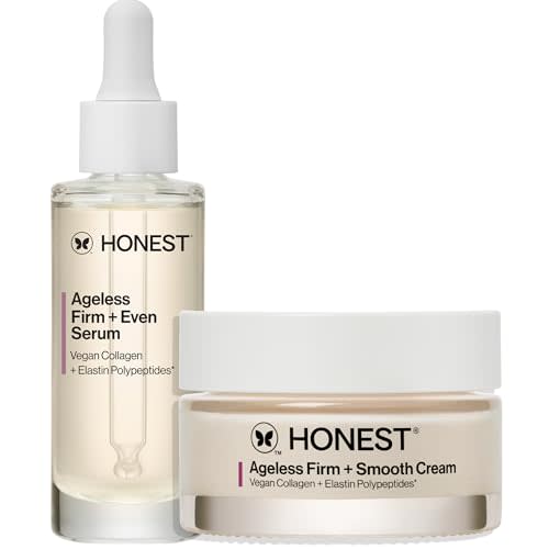Honest Beauty Fragrance Free Ageless Firming Duo | Powered by Vegan Collagen and Elastin Polypeptides | Firmer, Smoother, More Even Looking Skin | Includes Serum (1 fl oz) and Cream (1.7 fl oz)