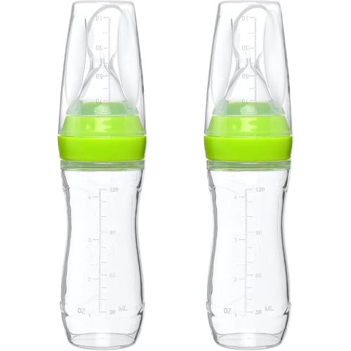 4 oz Silicone Baby Food Dispensing Spoon - 2 Pack - Great for 4+ Month Infants - Includes Stopper - Easy To Use and Mess-Free - Precise Food-Release Feeder - Great for Travel (Green)