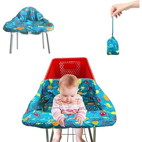 Pozico Shopping Cart Cover for Baby or High Chair Cover,Baby Shopping Cart Cover Machine Washable/Free Portable Cloth Bag-Underwater World-Blue