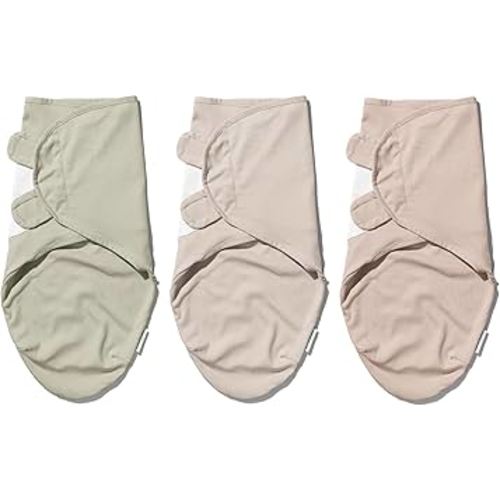 Cotton Swaddle Wrap, 100% Knitted Organic Cotton, Easy Adjustable Newborn Velcro Swaddle for Boys & Girls, Improves Sleep & Calms Startle Response, 0-3 Months, Pack of 3 (Nordic Edition 1)