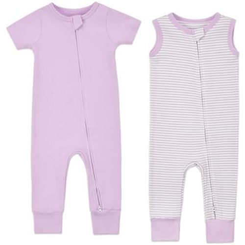 Aablexema 2PCS Baby Cotton Romper Zipper Short Sleeve & Sleeveless Footless Pajamas One Piece Jumpsuits Outfit Clothes