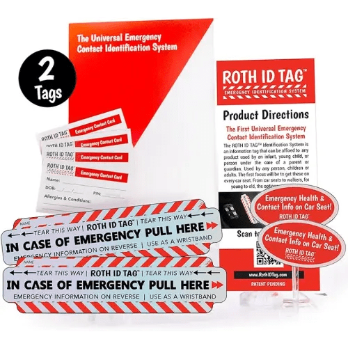 Original ROTH ID TAG™ Kit | Emergency Contact Identification System for Car Seats, Red, White, Black