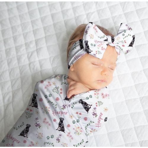 Chocolate Lab Swaddle & Bow | Wildflower