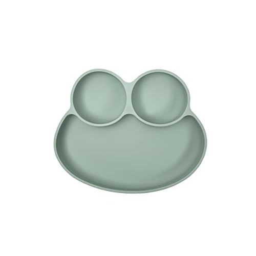 Abiie Octopod Frog Silicone Plates with Suction - Spill Proof, Easy to Clean - BPA-Free Bowl - Suction Plates for Baby and Toddler - Training & Feeding Divided Grip Dish (Sage Green)