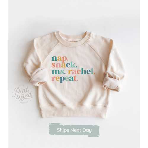 Nap Snack Ms. Rachel Repeat Toddler Sweatshirt Cute Kids Pullover Funny Natural Toddler Crewneck Ms. Rachel Baseball Raglan Shirt for Kids