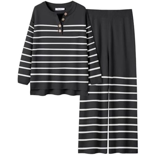 ANRABESS Women 2 Piece Outfits Oversized Loose Waffle Knit Sweater Set 2025 Fall Trendy Matching Lounge Sets Cozy Clothes