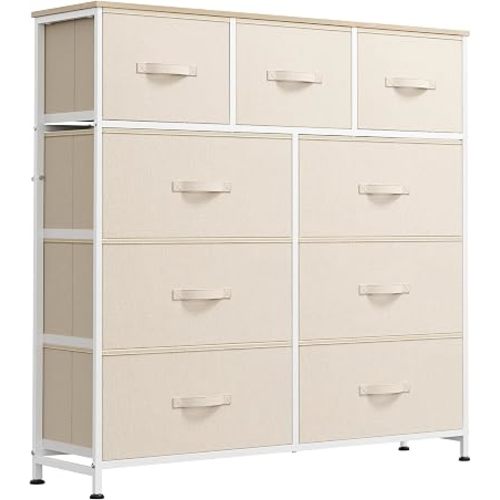 WLIVE Tall Dresser for Bedroom, 9 Drawer Chest of Drawers, Cream White