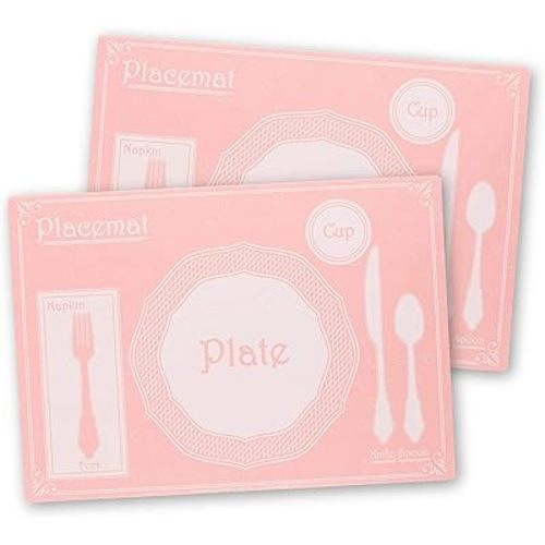 AllSpice 18" x 13" Kids Table Setting Placemats 2-Pack Montessori Style, Silicone (Tea Party)