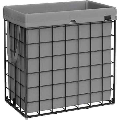 SONGMICS 29 Gal. (110L) Laundry Basket, Laundry Hamper, Collapsible Clothes Hamper, Removable and Washable Liner, Metal Wire Frame, for Bedroom Bathroom, Black and Gray ULCB111G01