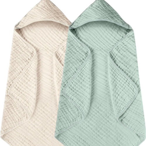 Yoofoss Hooded Baby Towels for Newborn 2 Pack 100% Muslin Cotton Baby Bath Towel with Hood for Babies, Infant, Toddler and Kids, Large 32x32Inch, Soft and Absorbent Newborn Essential