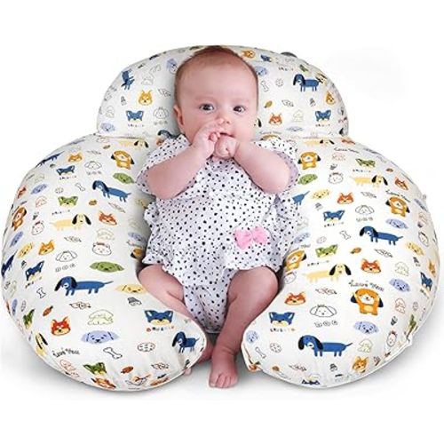 Nursing Pillow for Bottle and Breastfeeding, Ergonomic Design Support for Mom and Baby, Removable Cotton Cover, Machine Washable, Creamy White