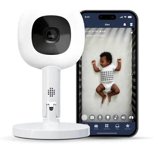 Nanit Pro Smart Baby Monitor & Flex Stand - 1080p Secure Wi-Fi Video Camera, Sensor-Free Sleep Breathing Motion Tracker, 2-Way Audio, Sound Alerts, Night Vision, and Band White
