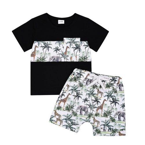 Toddler Baby Boy Clothes Summer Holiday Style Outfits Short Sleeve Top T-Shirt & Pocket Pant Set 12 Months-4 Years old