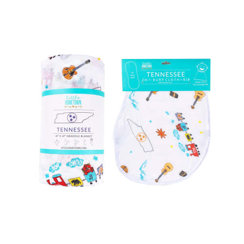 Gift Set: Tennessee Baby Muslin Swaddle Blanket and Burp Cloth/Bib Combo