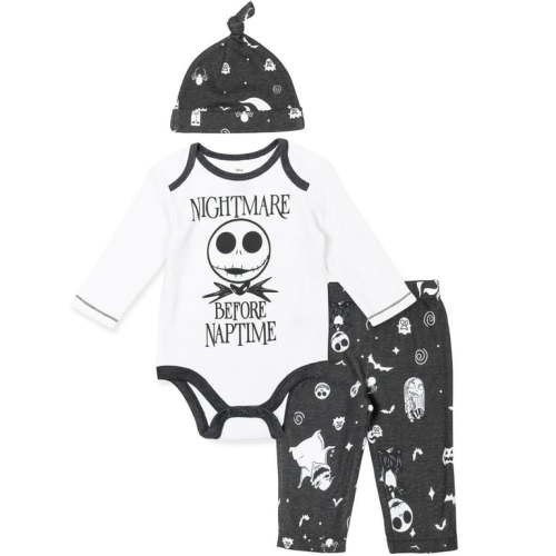 Disney Nightmare Before Christmas Jack Skellington Sally Zero Bodysuit Pants and Hat 3 Piece Outfit Set Newborn to Infant
