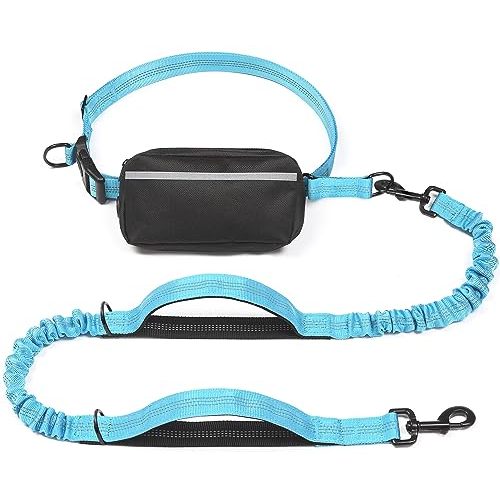iYoShop Hands Free Dog Leash with Zipper Pouch, Dual Padded Handles and Durable Bungee for Walking, Jogging and Running Your Dog (Large, 25-120 lbs, Blue)