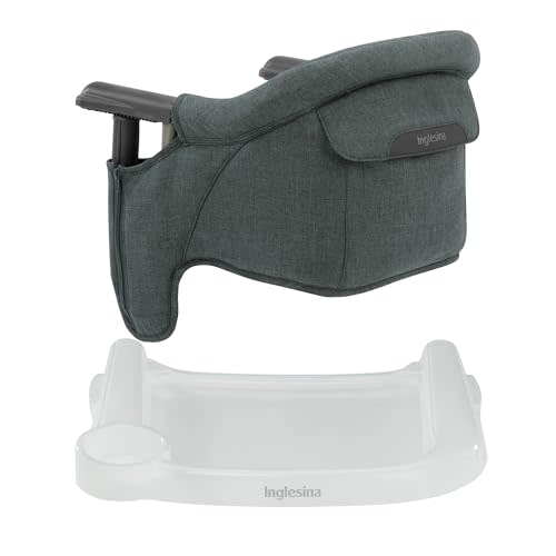 Inglesina Fast Table Chair - Charcoal Gray Melange + Fast Dining Tray - Portable High Chair for Baby & Toddlers, 6-36 Months - Fits Tables 0.8'' to 3.5'' - Collapsible Design - Carry Bag Included