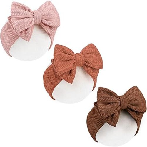3Pcs Cinnamon Baby Headbands Baby Girl Newborn Essentials Wheat Pattern Brown Bows Hair Accessories for Girls Newborn Clothes