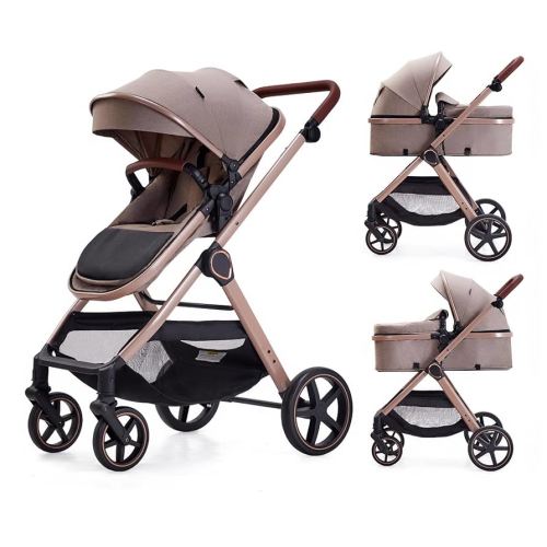 2 in 1 Baby Stroller, Newborn Infant Toddler Convertible Bassinet Pram Stroller for 0-36 Months Old Babies (Beige)
