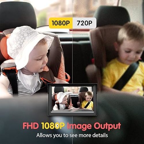 BM1 Baby Car Camera, 5'' 1080P Mirror Monitor with IR Night Vision, 3X Zoom in Closer, Full Crystal Clear View for Back Seat Rear Facing, 5 Mins Easy Installation