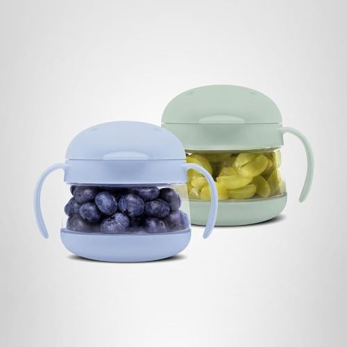 Ubbi Tweat Snack Containers for Kids & Toddlers, BPA-Free Tritan Spill-Proof Toddler Snack Cups, Portable Travel Food Storage, Summer Essentials for Kids, Sage Green & Blue