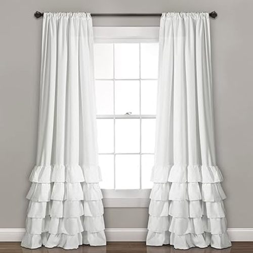 Lush Decor Allison Ruffle Light Filtering Window Curtain Panels Pair 40" W x 84" L White - Coquette Curtains for Bedroom - Drapes - Ruffle Curtains Kids