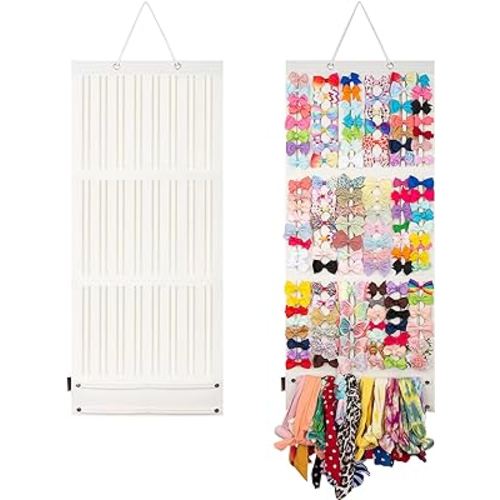 Baby Girl Hair Bows Holder, Hair Clips Storage Hanger For Ribbons, Hair Bows Organizer, Baby Hair Clip Storage Display Sturdy Stand, Wall Hanging for Girl Room (Ivory white, Large)