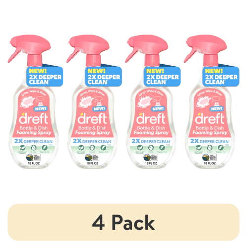 (4 pack) Dreft Bottle & Dish Foaming Spray, Baby Bottle Cleaner and Dish Soap, Plant-Based Formula, 18 oz
