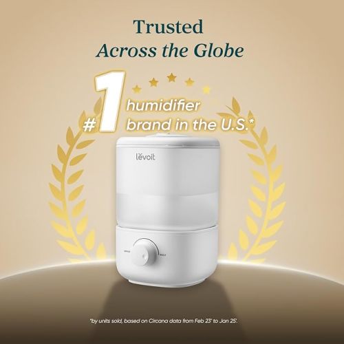 LEVOIT Top Fill Humidifiers for Bedroom, 2.5L Tank for Large Room, Easy to Fill & Clean, 28dB Quiet Cool Mist Air Humidifier for Home Baby Nursery & Plants, Auto Shut-off and BPA-Free for Safety, 25H