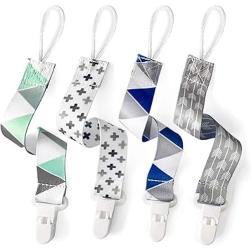 PandaEar Baby Pacifier Clips Solid Color, 4 Pack Universal Holder Leash for Boys and Girls, Teething Toys Teethers (Neutral)