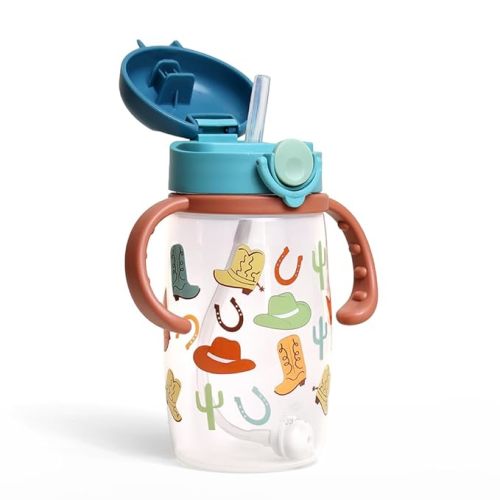 Itzy Ritzy Sippy Cup for Toddlers – Weighted Silicone Straw, Easy-Grip Handles, Snap-Close Leak-Proof Lid, BPA-Free & Dishwasher Safe – Bottle-to-Cup Transition Cup, 13oz (Western)