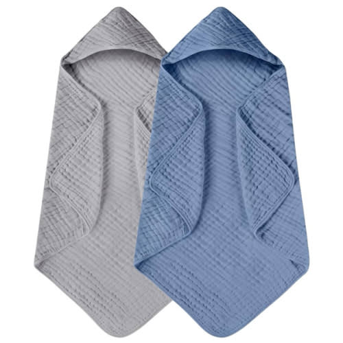 Yoofoss Hooded Baby Towels for Newborn 2 Pack 100% Muslin Organic Cotton Baby Bath Towel with Hood for Babies, Infant, Toddler and Kids, Large 32x32Inch, Soft and Absorbent Newborn Essential