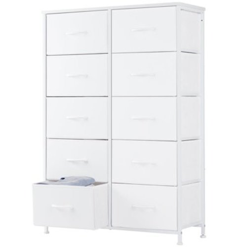 Aidoly Dresser for Bedroom, 10 Storage Drawers, Anti-Tip Tall Fabric Closet Chests Organizer Tower Furniture with Wooden Top Metal Frame for Clothes, Living Room, Hallway, Entryway