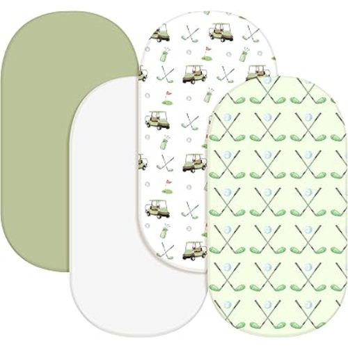 4 Pack Golf Bassinet Sheets 32" x 16" Bedside Sheets Stretchy Neutral Fitted Golf Nursery Decor Sport Themed Baby Bedding for Standard Bassinet Mattress Gift Set