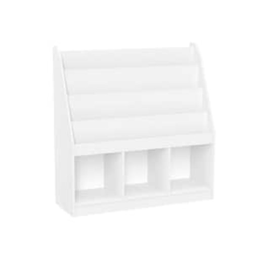 35 in. Wide White Kids Playroom Bookrack with 3-Toy Organizer Cubbies and 4 Book Shelves