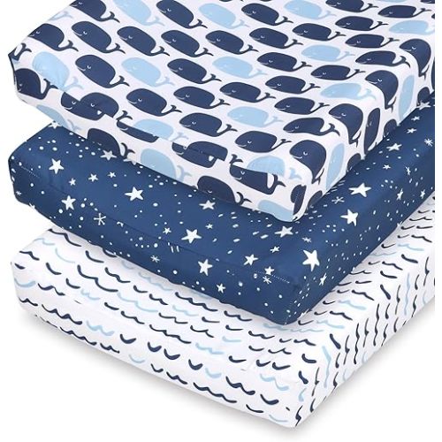 The Peanutshell Baby Girl or Boy Changing Pad Covers Set of 3 - Ultra Soft Baby Changing Pad Cover - Fits Standard Changing Table Pads, Durable, Machine Washable Sheets - Nautical Whale