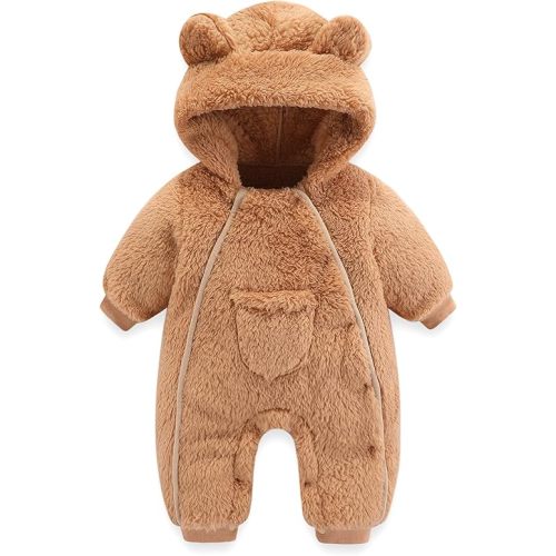 Newborn Baby Bear Onesie Outfit Suit Girls Boys Fleece Jumpsuit Romper Hooded Coat Winter Clothes Outwear Snowsuit