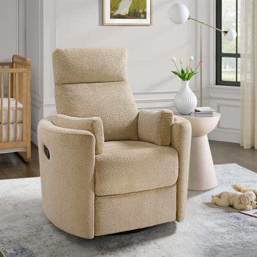 Soho Baby Nottingham Upholstered Glider Recliner Rocking Chair 360° Swivel for Nursery and Living Room – Latte​