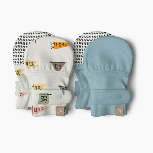 Goumi Kids Stay on Baby Mitts (2 Pack) - Affirmations + Poolside, 0-3 Months