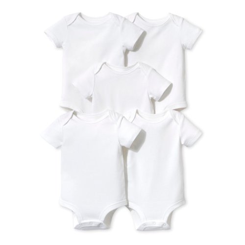 Little Star Organic Baby Boy or Girl Gender Neutral White Short Sleeve Bodysuits, 5-Pack