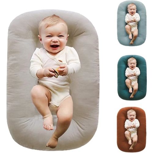 Baby Lounger Pillow,Loevin Baby Lounger Pillow for Newborn Cosleeping for Baby in Bed,Newborn Lounger Baby Nest for Boys & Girls 0-12 Months|English Apricot