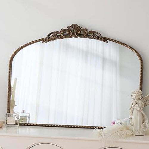 Micasso Large Arendahl Traditional Ornate Wall Mirror, 29"x 36" Antique Gold Decorative Baroque Arch Mirror for Entryway, Fireplace, Living Room, Hallway, Bathroom