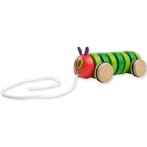 KIDS PREFERRED World of Eric Carle The Very Hungry Caterpillar Wooden Pull Toy Classic Pull Toy Shaped Like The Very Hungry Caterpillar for Toddlers and Kids