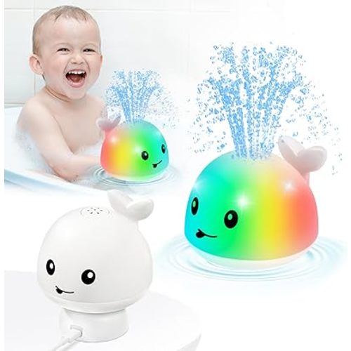 【2025 Upgraded】Gigilli Baby Whale Bath Toy - Easy Charging Bath Toys for Kids Ages 1-3 Light Up Bath Fountain Toy 6-12-18 Months Toddlers Bathtub Toy Sprinkler Baby Easter Gifts Easter Basket Stuffers